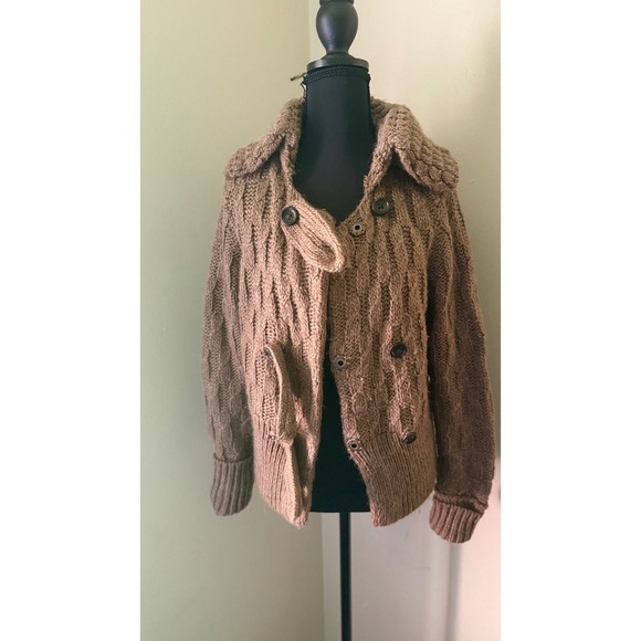 Loft Women Cable Knit Button Front Cardigan Sweater Brown Alpaca Wool SZ
large - Picture 4 of 9